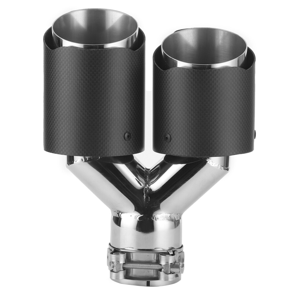 Carbon Fiber Exhaust Tips, Dual Outlet Tailpipe With Y-Shaped Design For Improved Exhaust Flow, Stainless Steel And Real Carbon Fiber Construction, 9482726493549