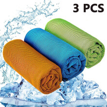 HyperEvaporative MicrofiberTowels, 3-Pack Instantcooling 41.8"X12", Blue/Green/Orange, Super-Absorbent Cooling Polyester, Portable Multipurpose Sports