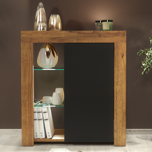 Sideboard 83cm Serene - Dark Oak & Black Matt Doors and LED Lights