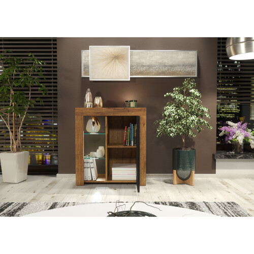 Sideboard 83cm Serene - Dark Oak & Black Matt Doors and LED Lights 2