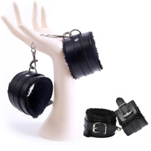 2 Pairs Soft and Comfortable Leather Plush Handcuffs DERY90 (Black)
