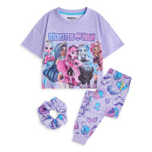 (11-12 Years) Monster High Short Sleeve Long Leg Pyjama Set (Girls Purple)