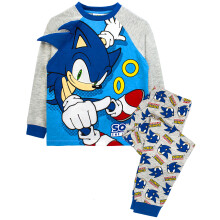 (7-8 Years) Sonic The Hedgehog Pyjamas For Boys | Kids Character Costume Blue & Grey PJs | Game Sonic T-Shirt & Trousers Merchandise Gifts