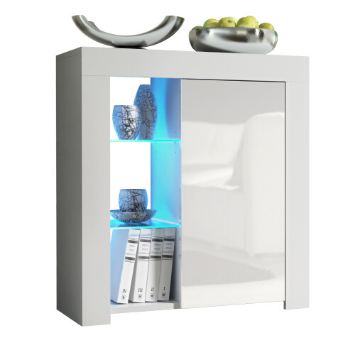 Sideboard 83cm Serene - White with Gloss Doors and LED Lights 2