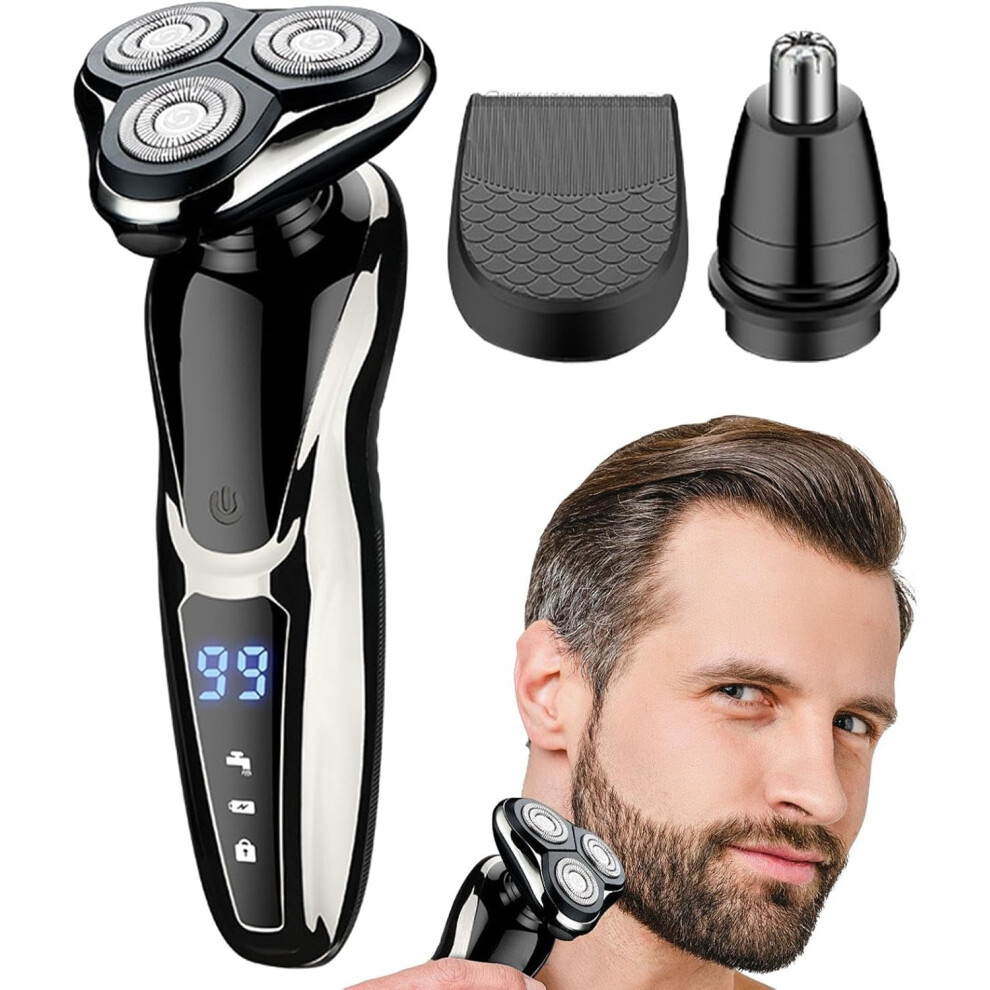 Electric Razor for Men 3 In 1 Shaver Nose Hair Trimmer USB Rechargeable IPX7 Waterproof