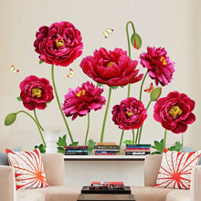 Wall Sticker XXL Peony Red Peony Flowers Wall Sticker Mural Pictures Living Room Bedroom Decoration