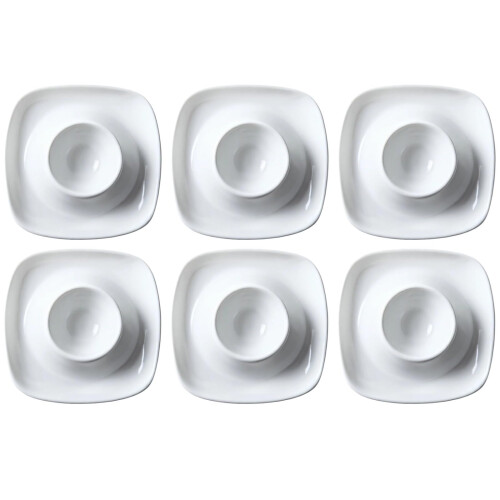 6 Pcs Ceramic Egg Cups  Square Grooved Egg Holder Tray For Hard Boiled Eggs, White, Dishwasher Safe