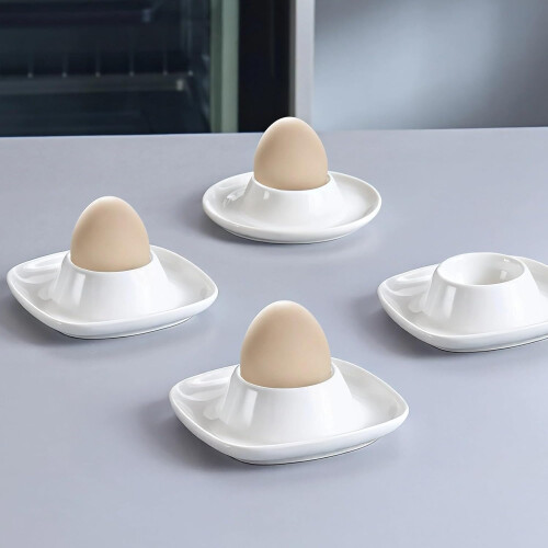 6 Pcs Microwave Safe Ceramic Egg Cups with Secure Round Grooves, Square Egg Holder Tray for Hard Boiled Eggs 2