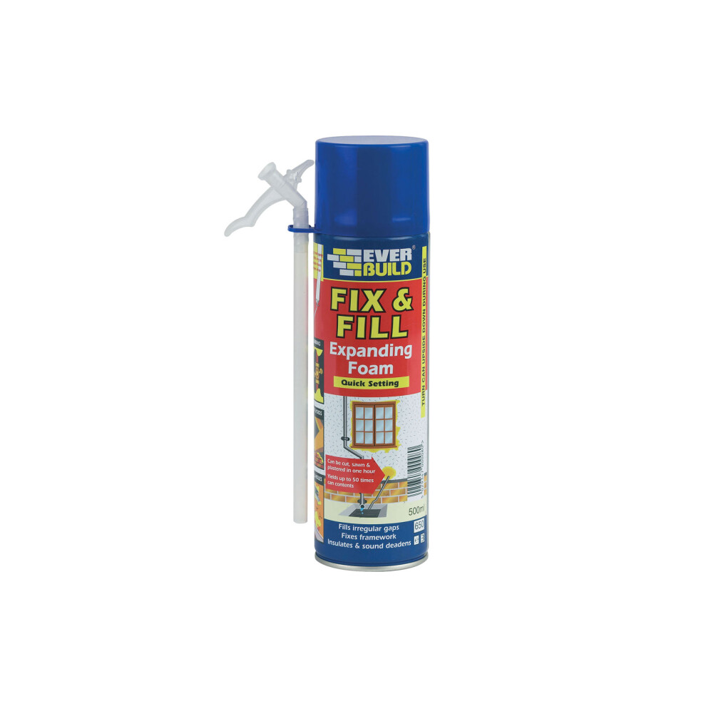 EVERBUILD FIX & FILL EXPANDING FOAM, LARGE, 500ml, QUICK SETTING (BLUE LID ON AEROSOL CAN)