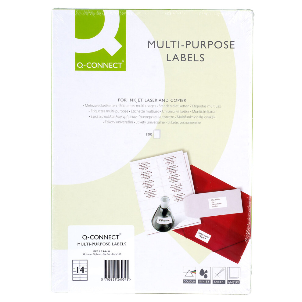 Q Connect Multipurpose Label 14 Per A4 Sheet (Pack of 100) - White