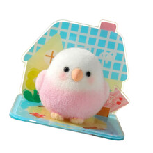 Cute Soft Flocking Bird Resin Figurine Desk-Pink and white