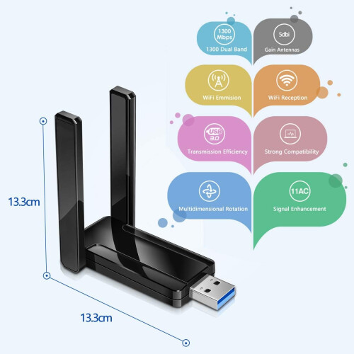 Ασύρματος προσαρμογέας USB3.0WiFi, διπλής ζώνης 5GHz και 2GHz για επιτραπέζιο υπολογιστή, 2