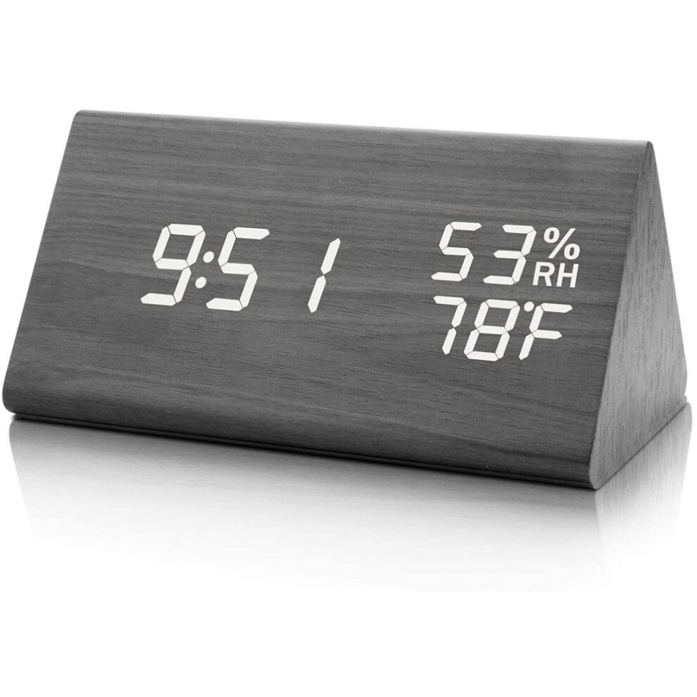 Wooden Digital Alarm Clocks for Children and Friends, Multifunctional Display, Dual Alarms, Adjustable Volume, Snooze, Temperature Detection, USB