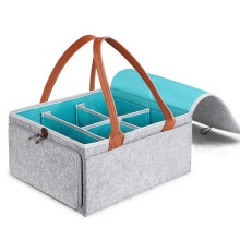 Nappy Changing Basket Organizer For Bedroom, Zipper Lid, Leather Handle, Nappy Changing Bag, Storage Basket