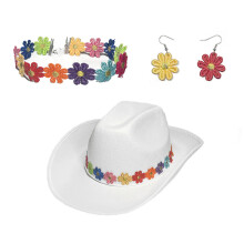 Chapeau de Cowboy pour adulte, 3 pièces, avec boucle-Blanc
