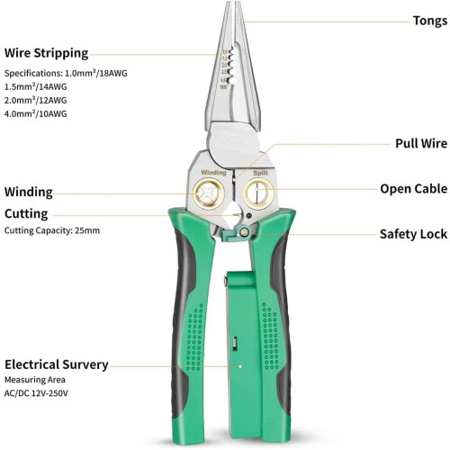 8in1 Wire Stripping Pliers, Multifunction Cable Cutters, Crimper, Voltage Tester (Grey) 2