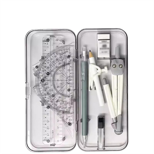 Maths Compass, Math Geometry Set, 9 Piece Student Supplies with Storage Box
