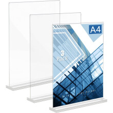 Pack of 3 A4 Acrylic Stands, Transparent  Tag, TStand for Menus (21x29.7cm)