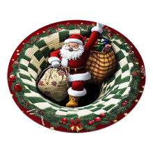 Fluwelen rond tapijt met 3D-kerstprintontwerp Optische-12 D