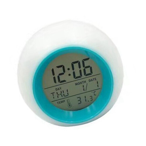 Plastic Round Alarm Clock Quiet Multicolor Mood Lighting-Blue