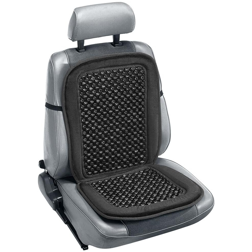 Wooden Bead Massage Cushion, Ergonomic Design Comfortable Support Durable Double Strung For Long Lasting Comfort & Stress Free Driving (Black) Black 9190834249179