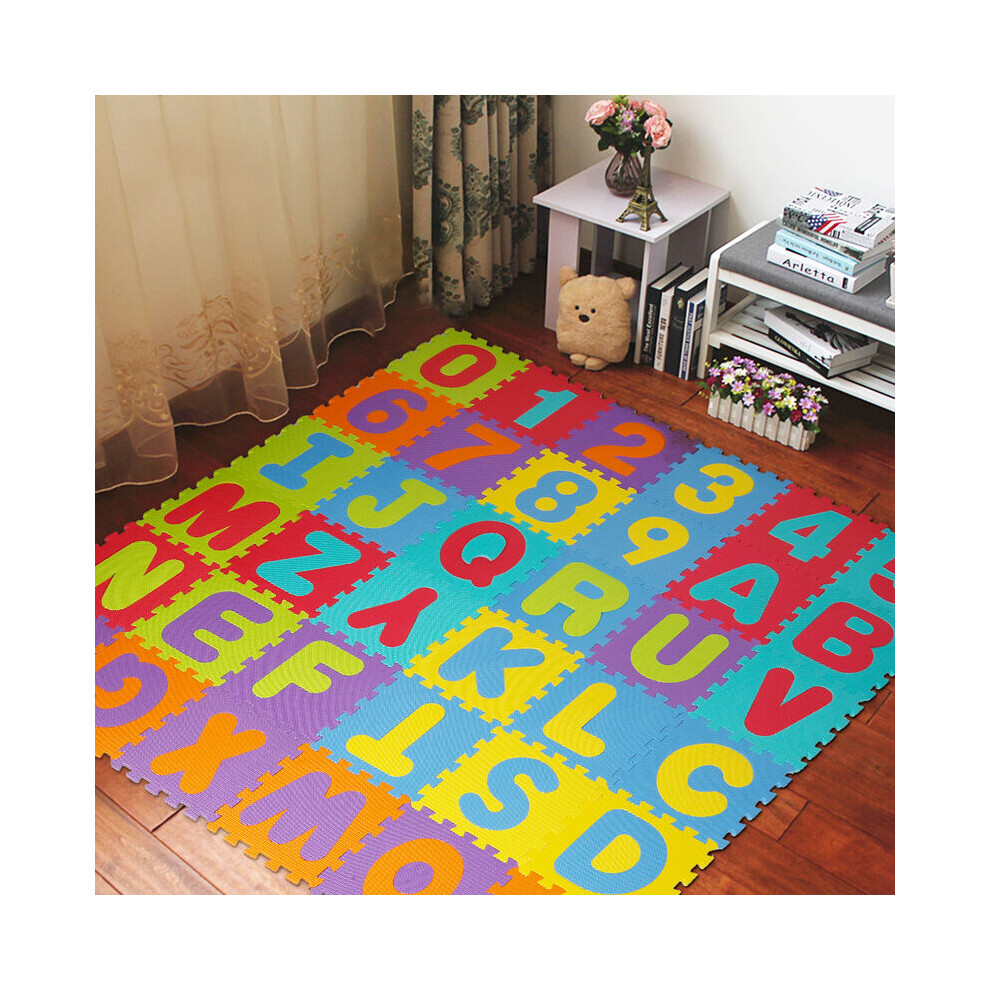 Educational Play Mat, Non-Toxic EVA Foam Interlocking Foam Tiles, Bright Vibrant Colors Soft Puzzle Mat for Easy Cleaning, Alphabet and Numbers for Re