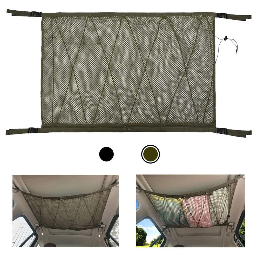 Interior Roof Organizer For Suvs, Double Layer Mesh Ceiling Storage Net With Adj Straps, Dur Mat, And Easy Install For Your Convenience, Space Saving 9190834597300