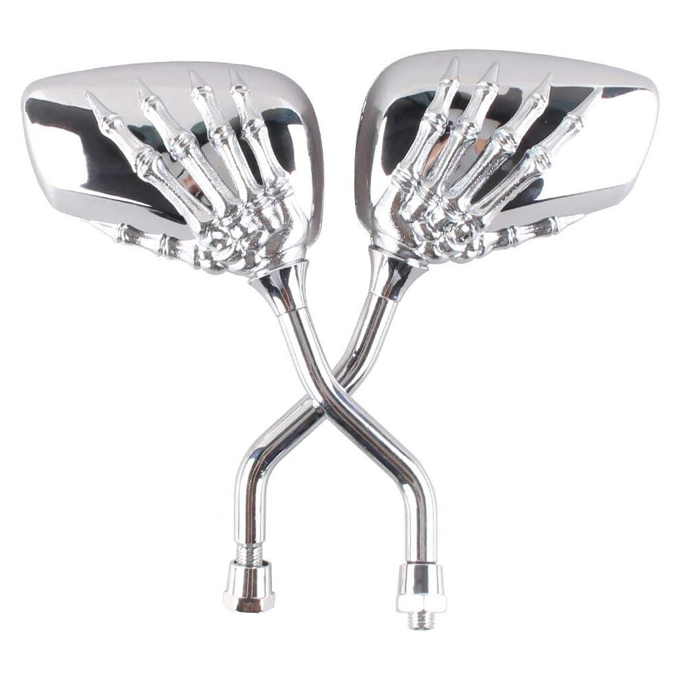 Handle Bar Mount Clamp Mirror, Uni Motorcycle Skull Claw Design Abs Stainless Steel Case With Adj Angle For Street Bike, Clear Vision Convex Rear 9190834597744