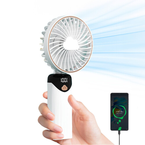 Mini ventilator cu afișaj digital inteligent, funcționare silențioasă pentru utilizare în interior și exterior, ventilator portabil de mână