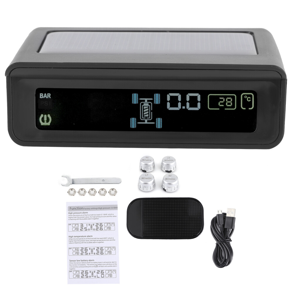 Solar Powered Tire Pressure Monitor Usb Rechargeable Wireless Tpms Digital Screen Real Time Alerts Air Leak Prevention Durable Waterproof Sensors For 9482828870217