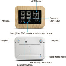 Digitaler Kochtimer im Holzmaserungsdesign, Countdown-Timer mit lautem akustischem Alarm im ganzen Haus, tragbare Größe für Küche, Arbeitszimmer,