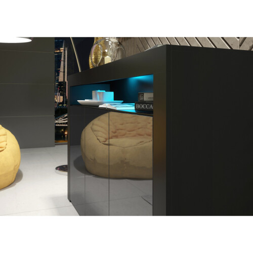 Sideboard 155cm Aether - Black with Gloss Doors and LED Lights 2