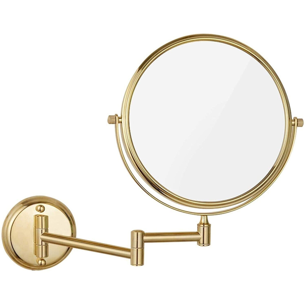 Wall Mounted Makeup Mirror with 360 Swivel, Foldable Gold Brass Frame, 3X Magnifying Vanity