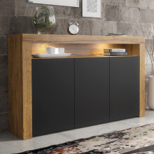 Sideboard 155cm Aether - Dark Oak & Black Matt Doors and LED Lights