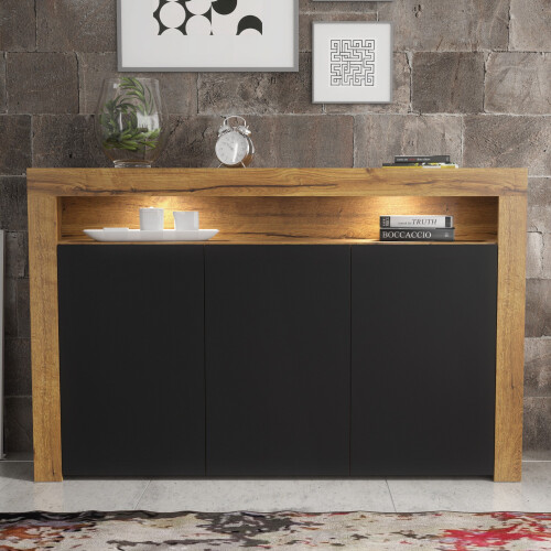 Sideboard 155cm Aether - Dark Oak & Black Matt Doors and LED Lights 2