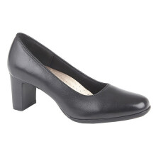 (4 UK, Black) Mod Comfys Womens/Ladies Block Heel Leather Court Shoes