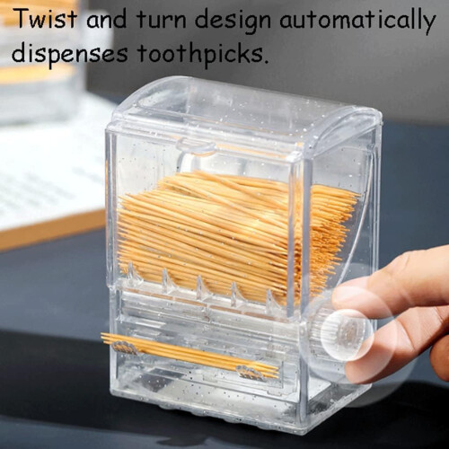 Toothpick Holder Clear Plastic Rotary Dispenser, Large Capacity Desktop Rectangular, Portable for Home and Hotel 1