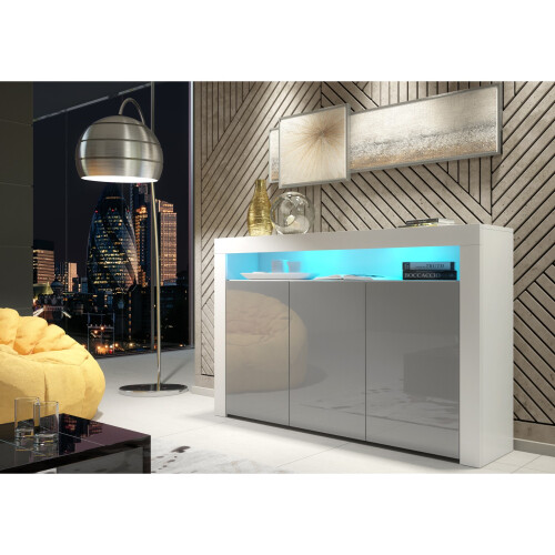 Sideboard 155cm Aether - White & Grey Gloss Doors and LED Lights 1