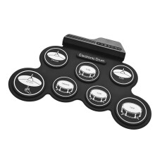 Electronic Drum Pad 7 Pad Roll Practice Drum Set Builtin Speakers and Headphone Jack Drum Sticks and Drum Pedal Black