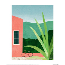 (50cm x 40cm x 0.21cm, Green/Pink/Blue) Henry Rivers Bicycle, Pink House Print
