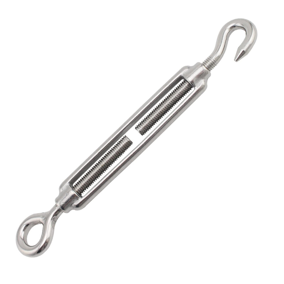 Hook Eye Adjustable Turnbuckle Tensioner 1Pcs Stainless Steel Hook And Eye Wire Rope Tension Tightener M4m14 Silver 9426802267372