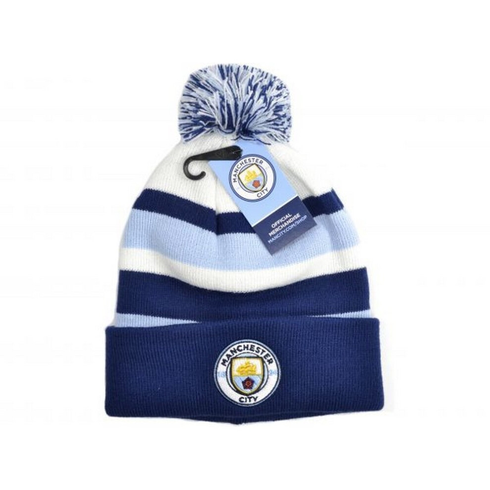 Manchester City Fc Bronx Bobble Knitted Hat Blue