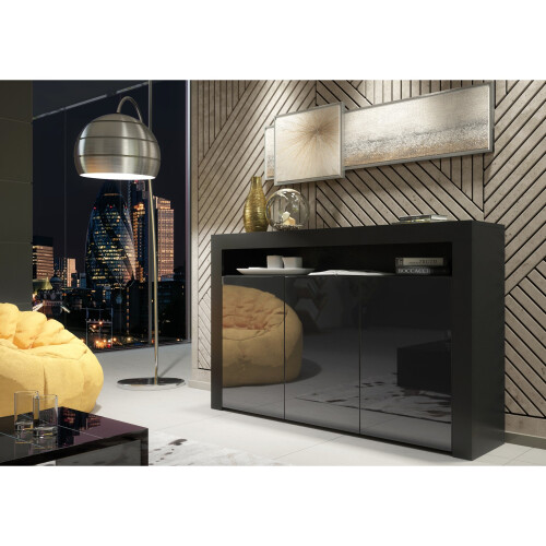 Sideboard 155cm Aether - Black with Gloss Doors 1