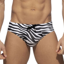 Men's Striped Print Swimming Briefs, QuickDry Swimwear, Size XL Black