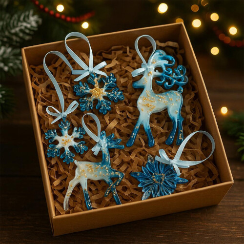 Flocon de neige de renne de couleur bleue, 1 pièce, ornement-E 1