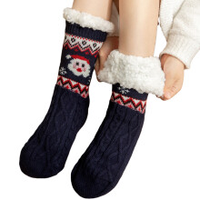 Holiday Themed Thick Floor Slippers Home Socks-Deep Blue