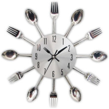 Horloge murale de cuisine à piles, design élégant en forme de couverts, idéale pour les salles à manger et les restaurants.