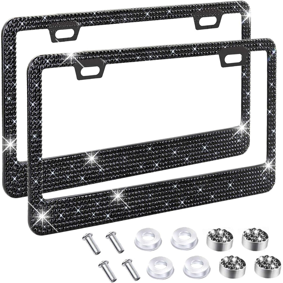 2-Pack Bling License Plate Frame, Sparkly Rhinestone Car Accessory, Stainless Steel Construction Universal Fit For 12.2X6.3 Inch Plates Easy 9190834908090
