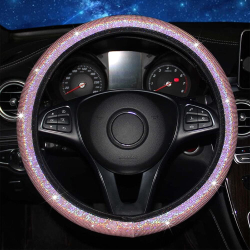 Calota de roda com strass brilhantes, design de floco de neve rosa de 15 polegadas, interior antiderrapante, encaixe universal para carros, ideal 1