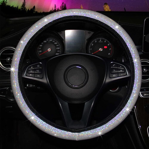 Calota de roda com strass brilhantes, design de floco de neve rosa de 15 polegadas, interior antiderrapante, encaixe universal para carros, ideal 2